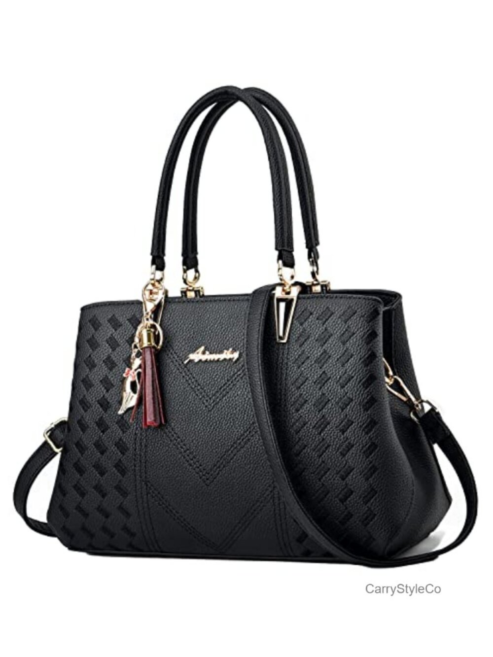 PU Leather Women's Satchel Shoulder Bag 7 Pockets Tote Crossbody